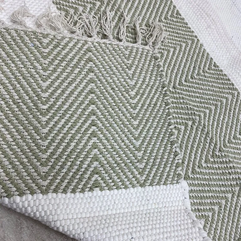 Green and White Chevron Striped Area Rug Photo 4