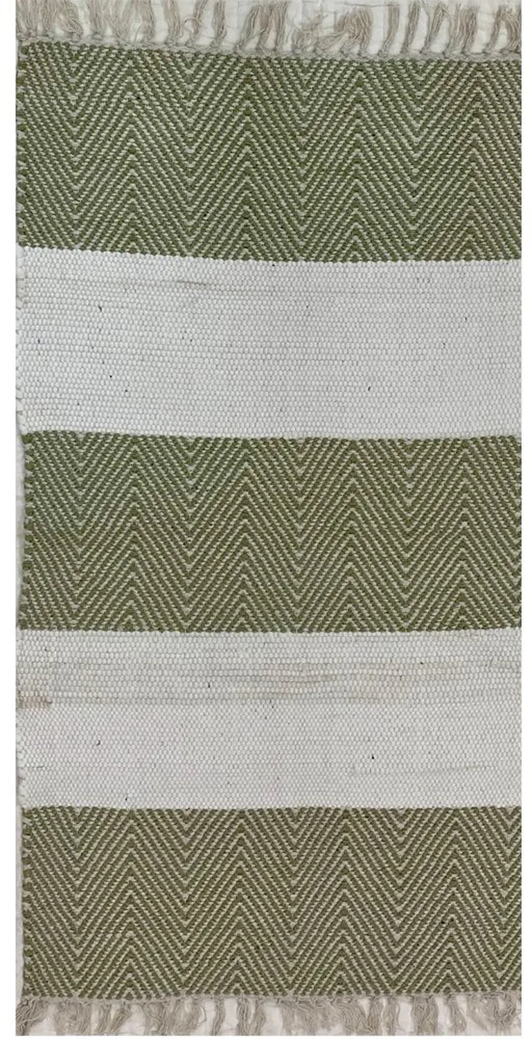 Green and White Chevron Striped Area Rug Photo 1