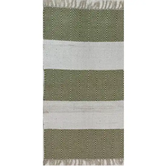 Green and White Chevron Striped Area Rug Photo 1