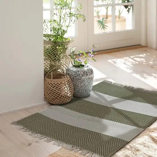 Green and White Chevron Striped Area Rug Photo 6