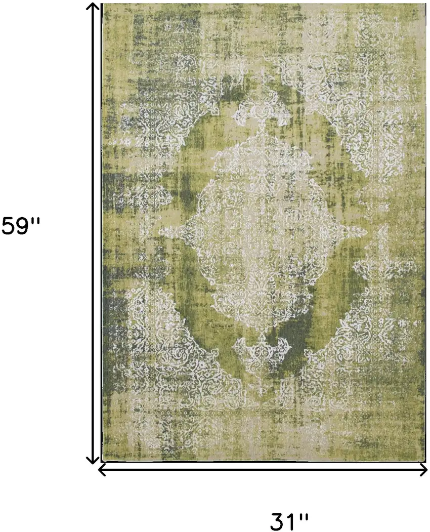 Green and White Oriental Non Skid Area Rug Photo 3