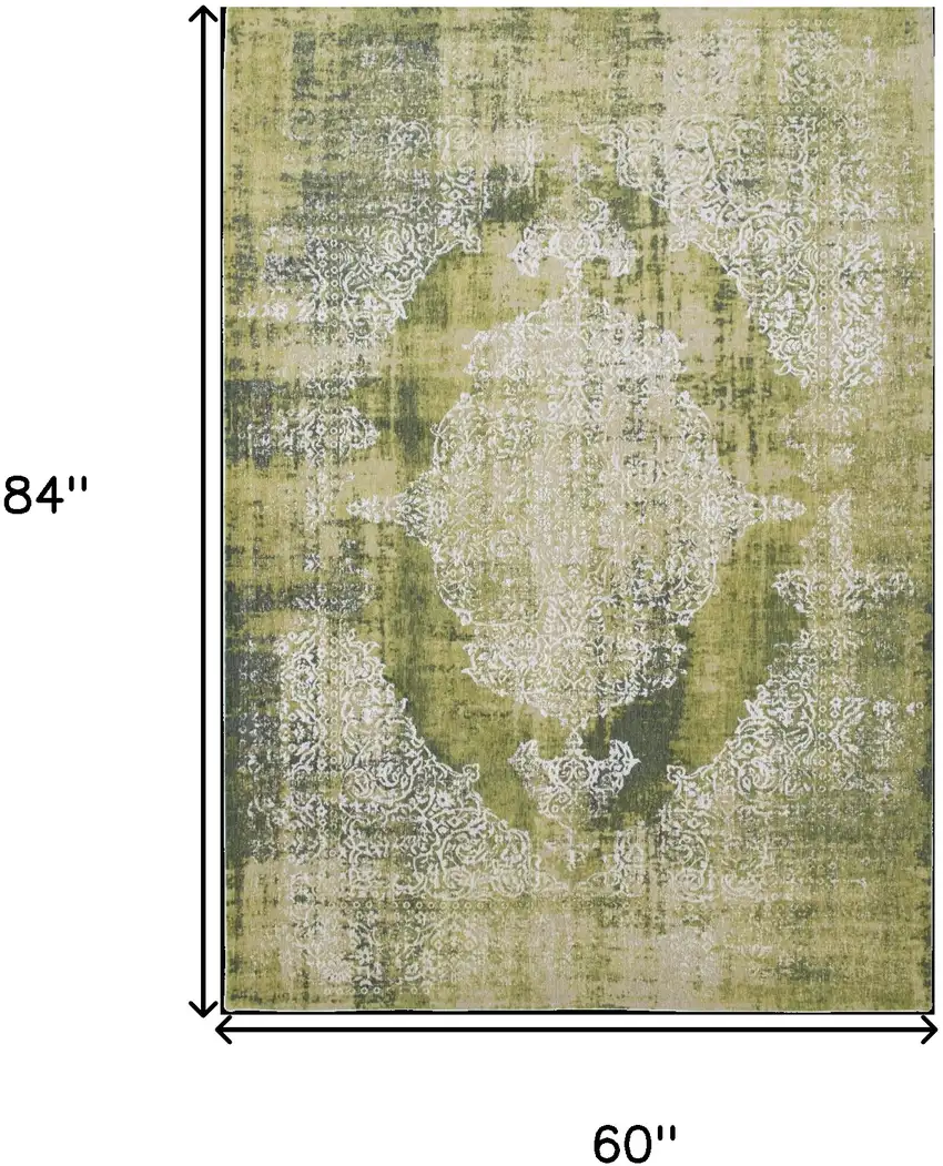 Green and White Oriental Non Skid Area Rug Photo 3