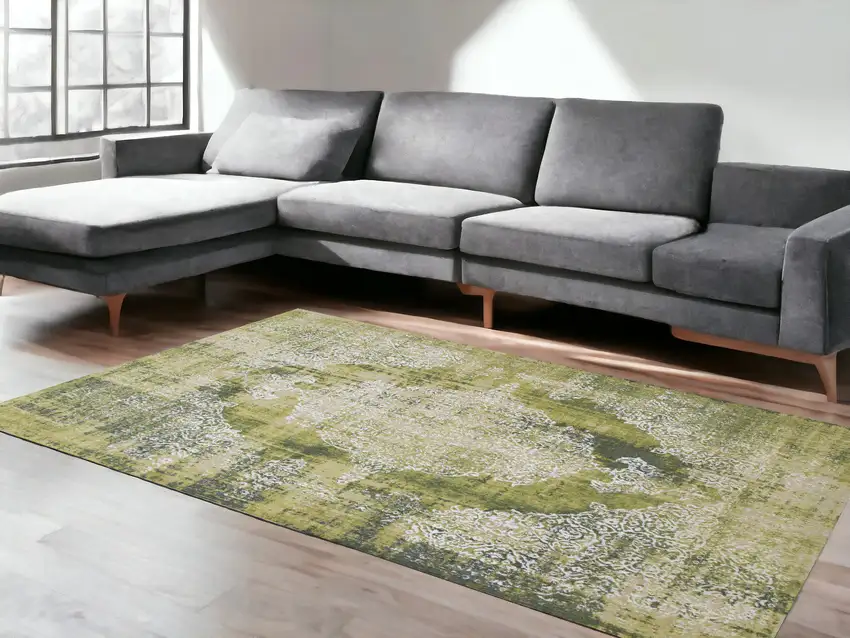 Green and White Oriental Non Skid Area Rug Photo 1