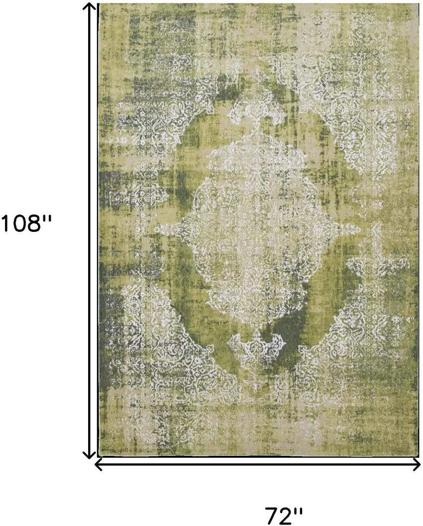 Green and White Oriental Non Skid Area Rug Photo 3
