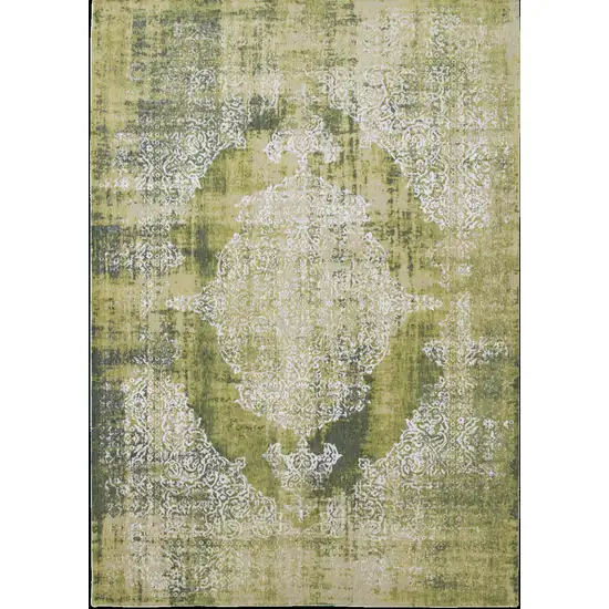 Green and White Oriental Non Skid Area Rug Photo 2