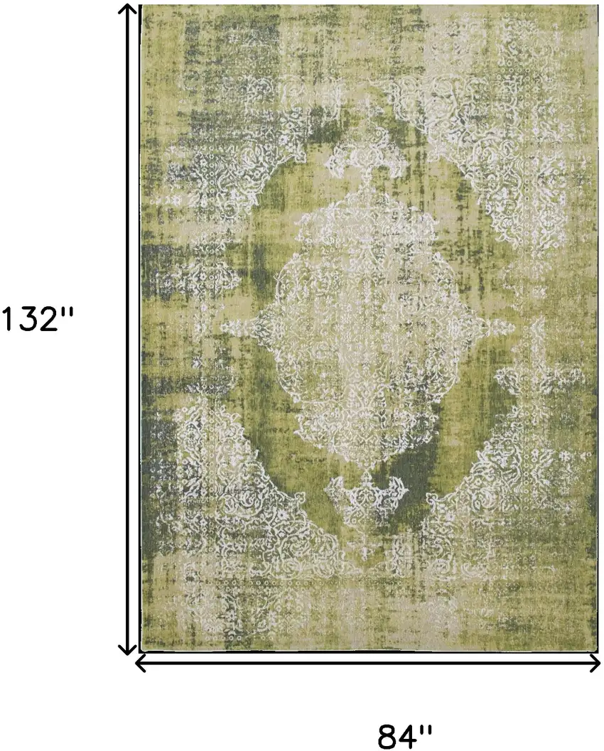Green and White Oriental Non Skid Area Rug Photo 3