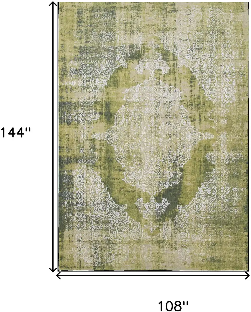 Green and White Oriental Non Skid Area Rug Photo 3