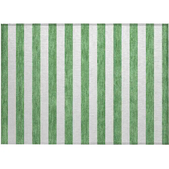 Green and White Striped Washable Indoor Outdoor Area Rug Photo 2