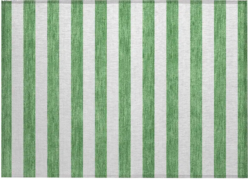 Green and White Striped Washable Indoor Outdoor Area Rug Photo 2