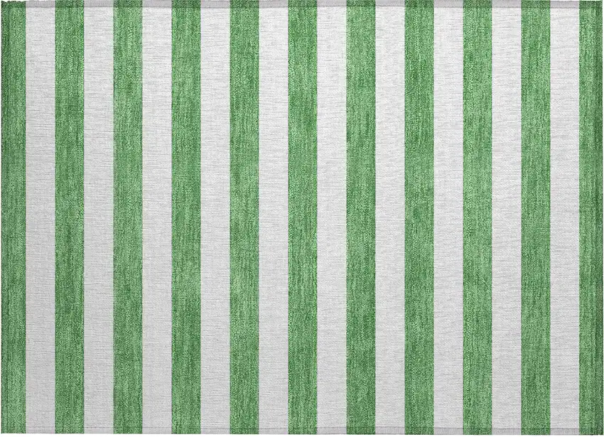 Green and White Striped Washable Indoor Outdoor Area Rug Photo 2