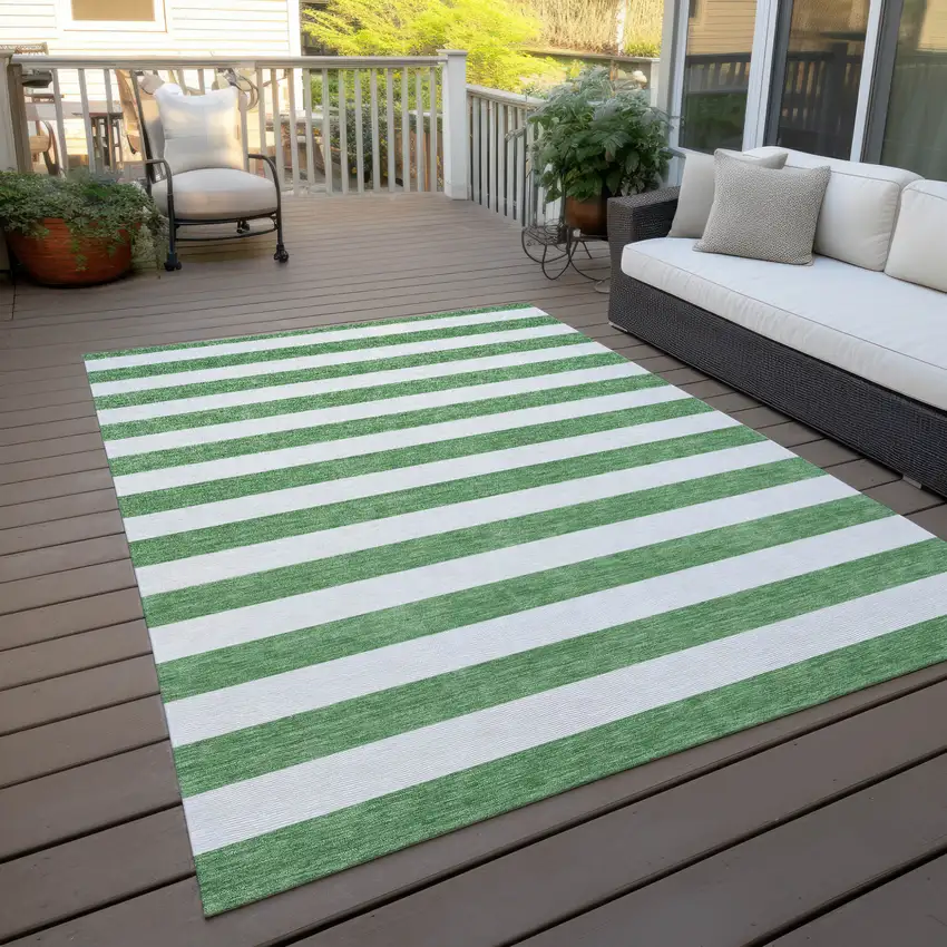Green and White Striped Washable Indoor Outdoor Area Rug Photo 8