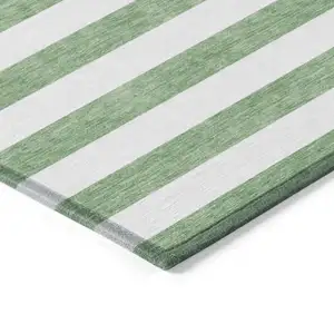 Photo of Green and White Striped Washable Non Skid Indoor Outdoor Area Rug