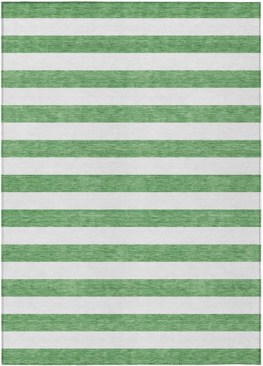 Green and White Striped Washable Indoor Outdoor Area Rug Photo 2