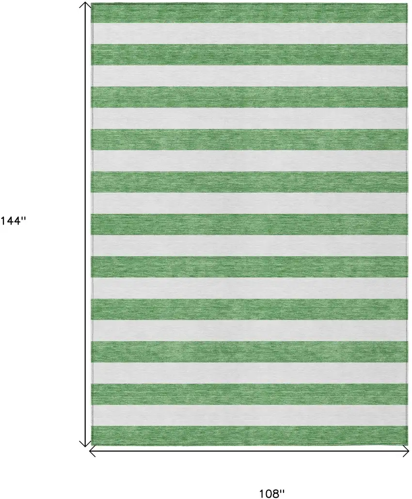 Green and White Striped Washable Indoor Outdoor Area Rug Photo 3