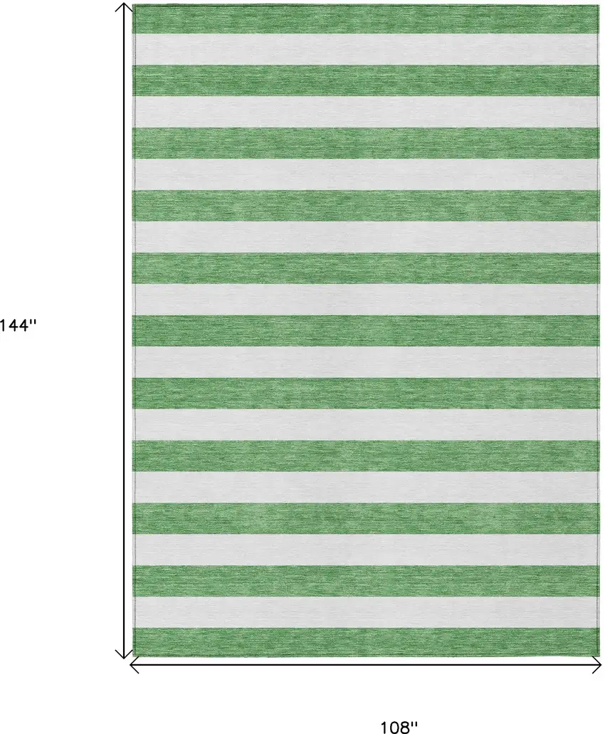 Green and White Striped Washable Indoor Outdoor Area Rug Photo 3