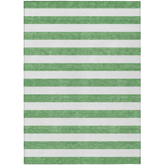 Green and White Striped Washable Indoor Outdoor Area Rug Photo 2