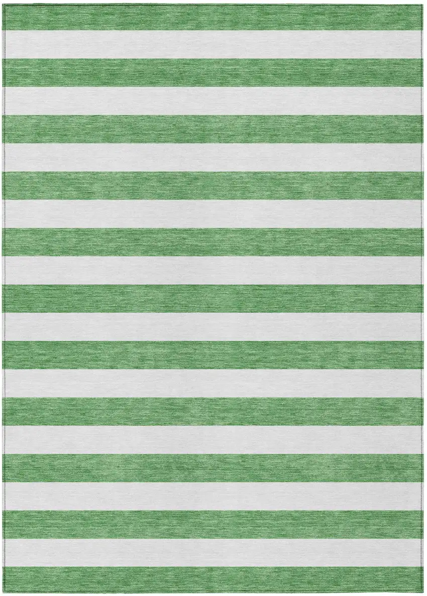 Green and White Striped Washable Indoor Outdoor Area Rug Photo 2
