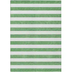 Photo of Green and White Striped Washable Non Skid Indoor Outdoor Area Rug