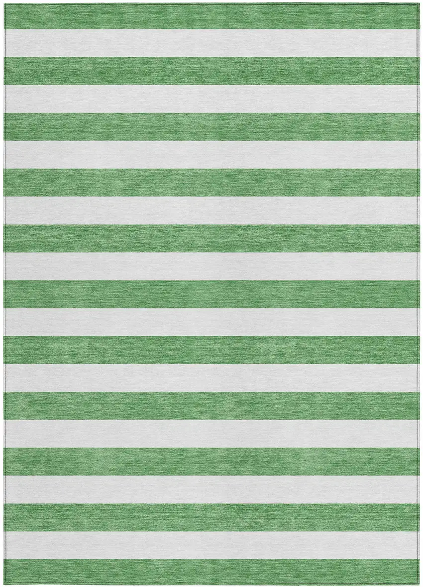 Green and White Striped Washable Non Skid Indoor Outdoor Area Rug Photo 3