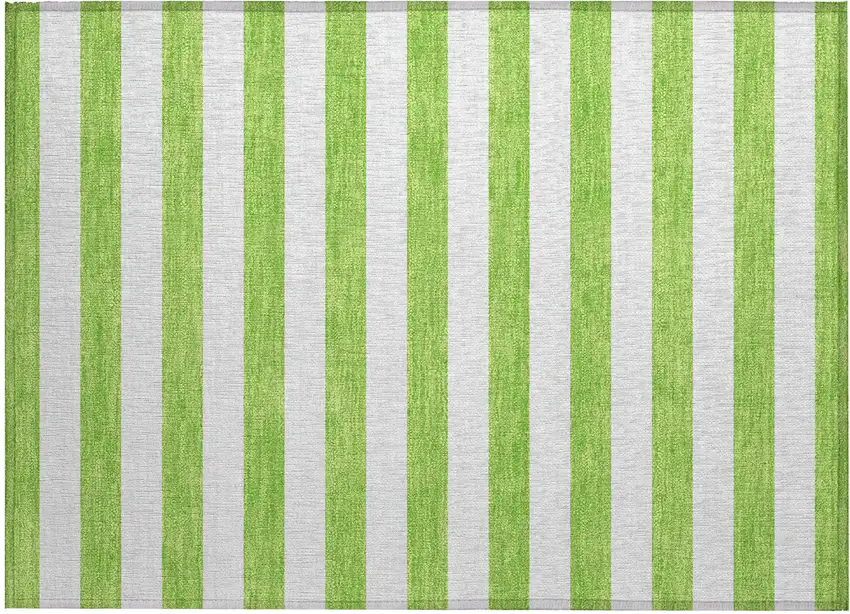 Lime Green and White Striped Washable Indoor Outdoor Area Rug Photo 2