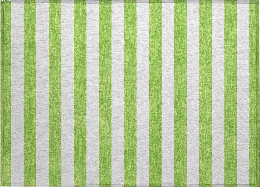 Lime Green and White Striped Washable Indoor Outdoor Area Rug Photo 2