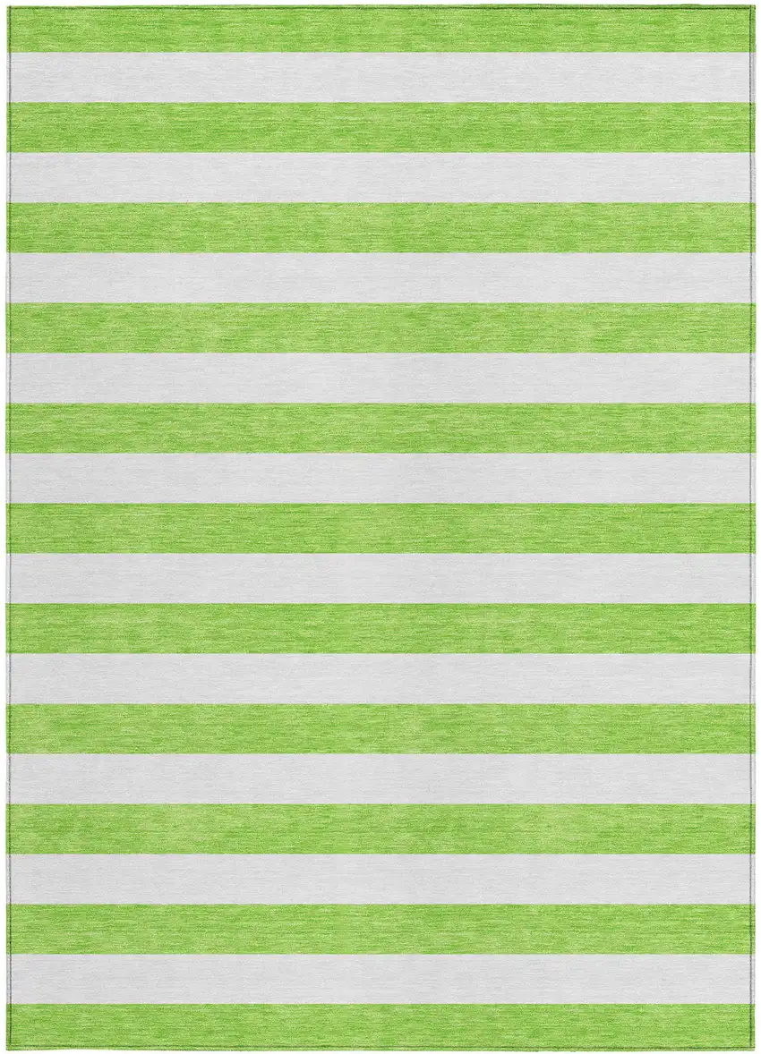 Green and White Striped Washable Non Skid Indoor Outdoor Area Rug Photo 5