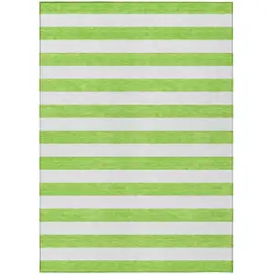 Photo of Green and White Striped Washable Non Skid Indoor Outdoor Area Rug