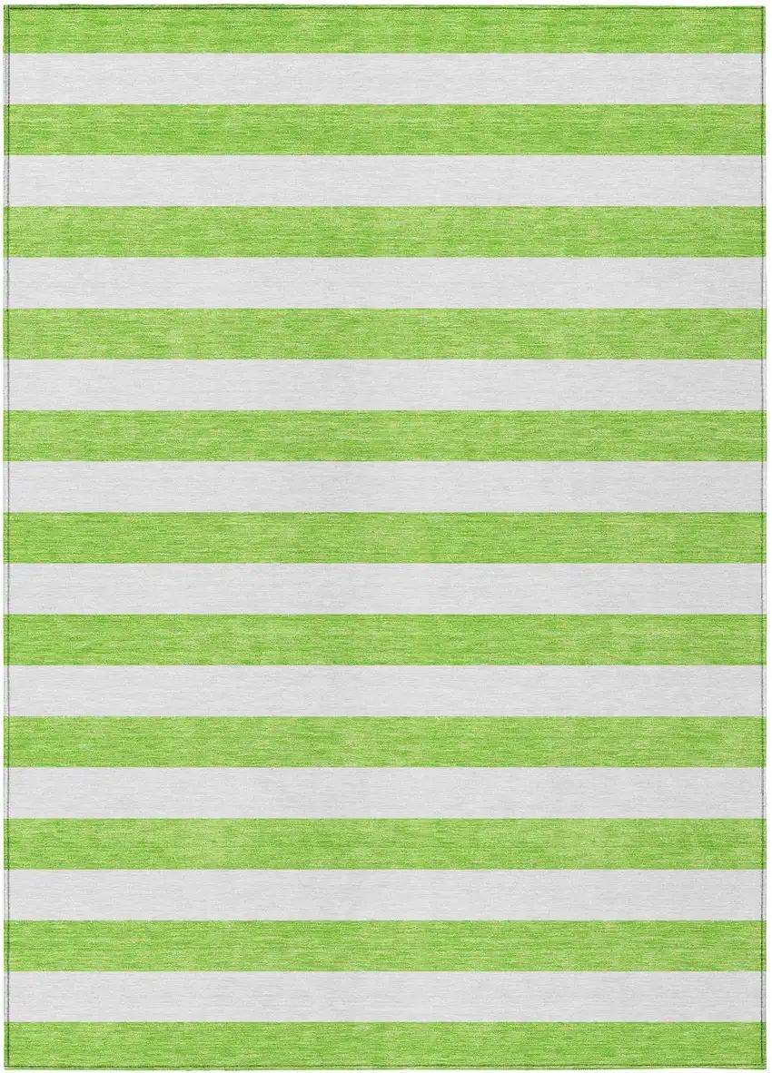 Green and White Striped Washable Non Skid Indoor Outdoor Area Rug Photo 2