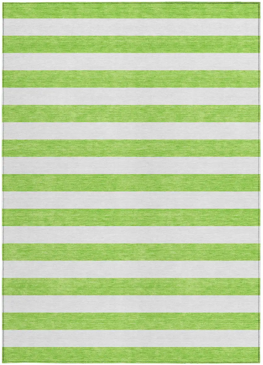 Green and White Striped Washable Non Skid Indoor Outdoor Area Rug Photo 4