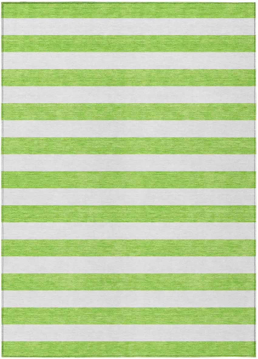 Green and White Striped Washable Non Skid Indoor Outdoor Area Rug Photo 2