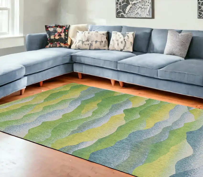 Green and Yellow Abstract Non Skid Area Rug Photo 1