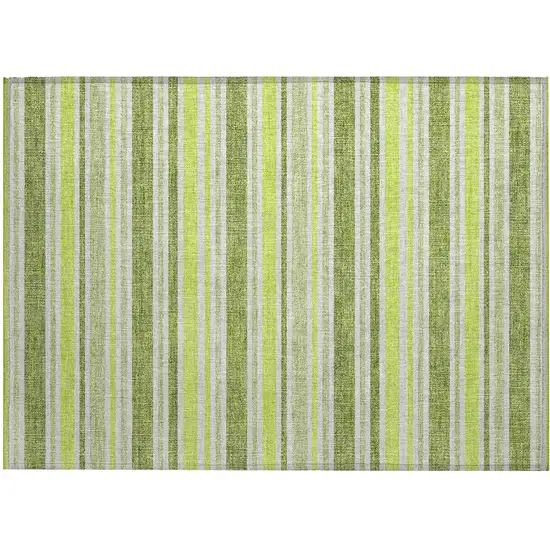 Green and Yellow Striped Washable Non Skid Indoor Outdoor Area Rug Photo 2