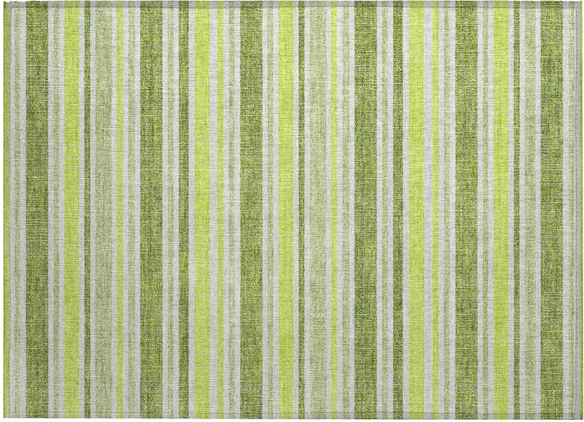 Green and Yellow Striped Washable Non Skid Indoor Outdoor Area Rug Photo 2