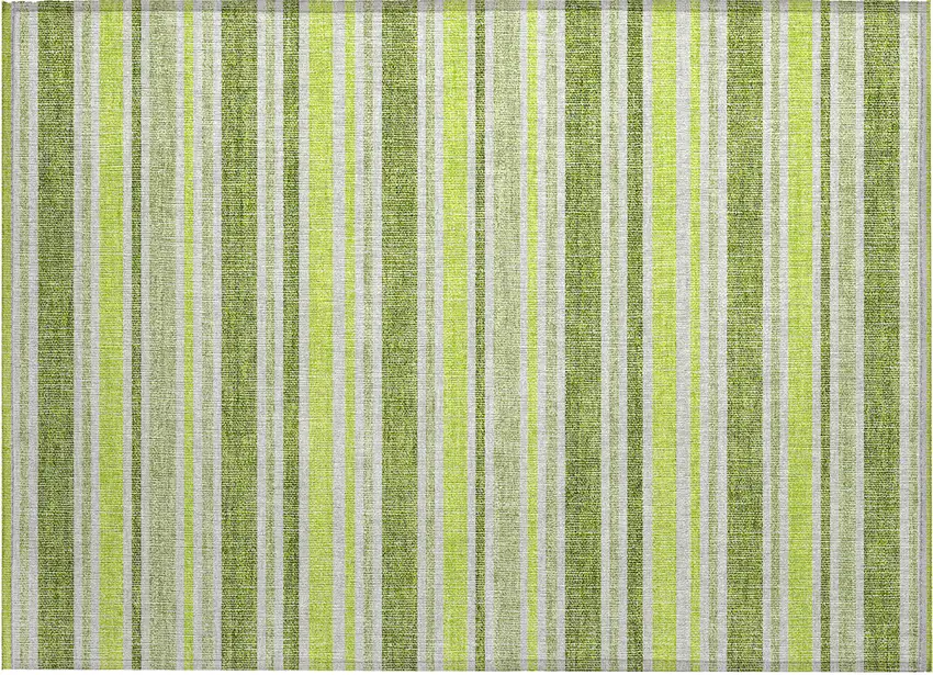 Green and Yellow Striped Washable Non Skid Indoor Outdoor Area Rug Photo 2