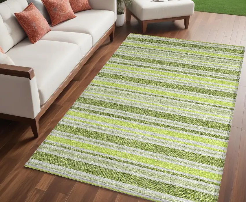 Green and Yellow Striped Washable Non Skid Indoor Outdoor Area Rug Photo 1