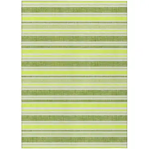 Photo of Green and Yellow Striped Washable Non Skid Indoor Outdoor Area Rug