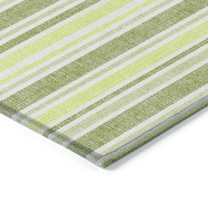 Green and Yellow Striped Washable Indoor Outdoor Area Rug Photo 4