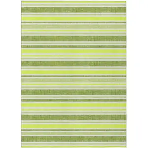 Photo of Green and Yellow Striped Washable Non Skid Indoor Outdoor Area Rug