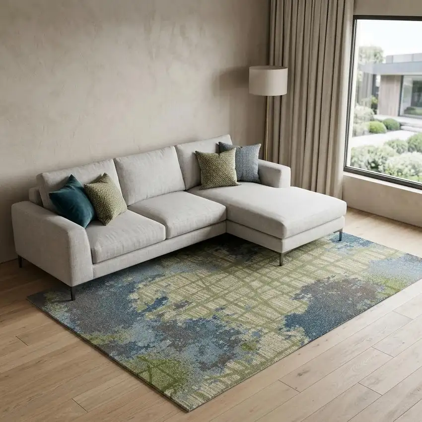 Blue And Green Abstract Area Rug Photo 1