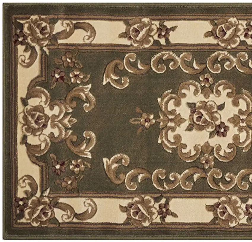 2' X 8' Green Or Ivory Medallion Runner Rug Photo 5