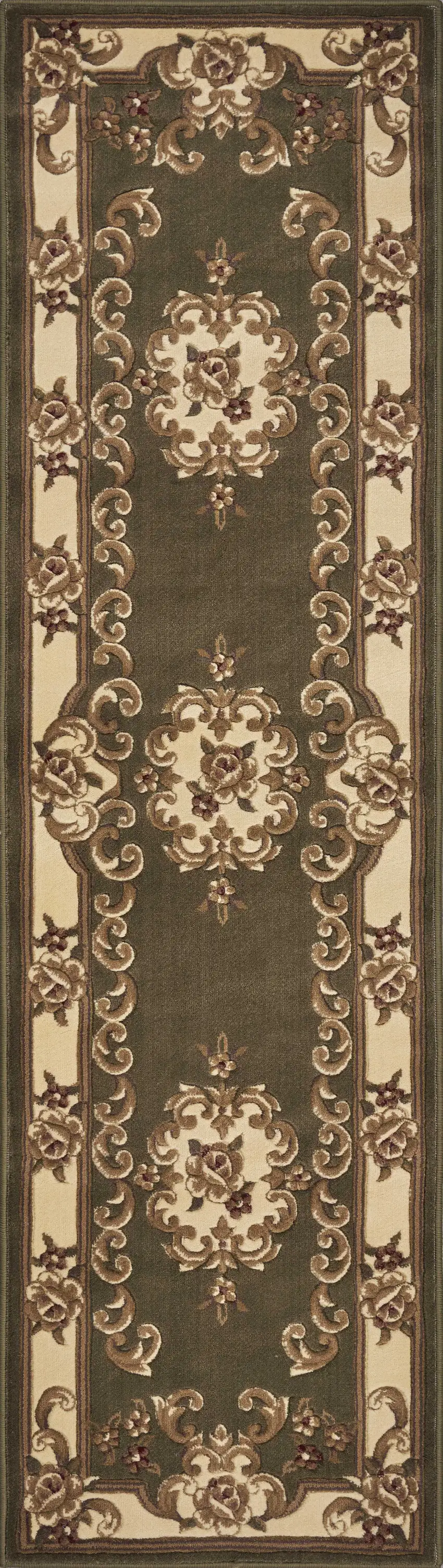 Green or Ivory Medallion Runner Rug Photo 6