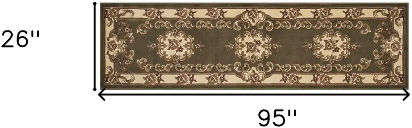 2' X 8' Green Or Ivory Medallion Runner Rug Photo 3