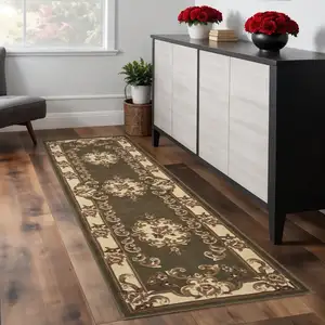 Photo of Green or Ivory Medallion Runner Rug