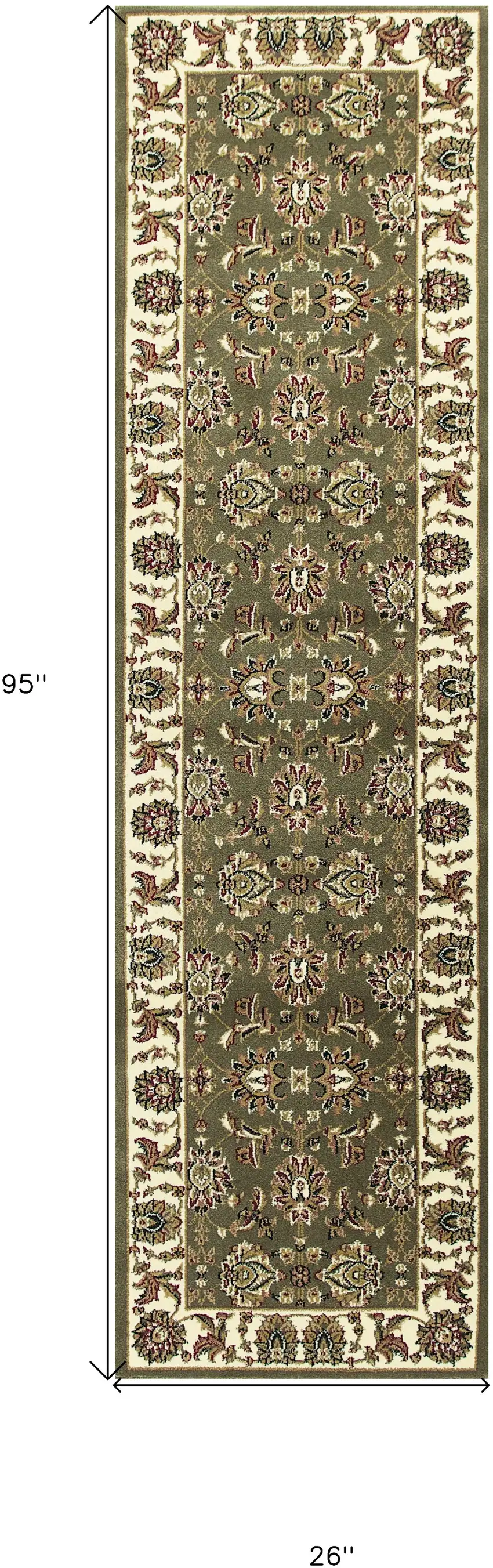 2' X 8' Green Or Ivory Traditional Runner Rug Photo 7
