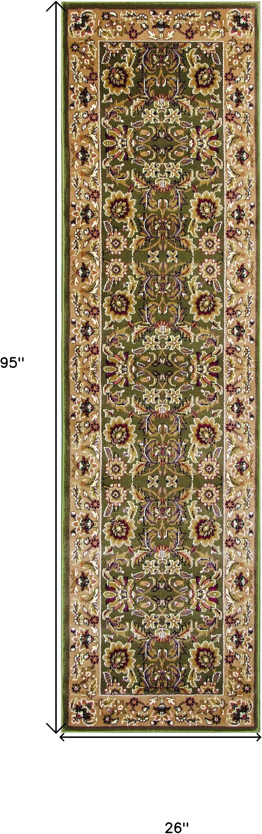 2' X 8' Green Or Taupe Traditional Bordered Runner Rug Photo 9