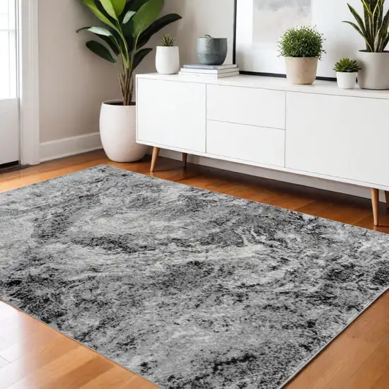 Gray And Black Abstract Distressed Area Rug Photo 1