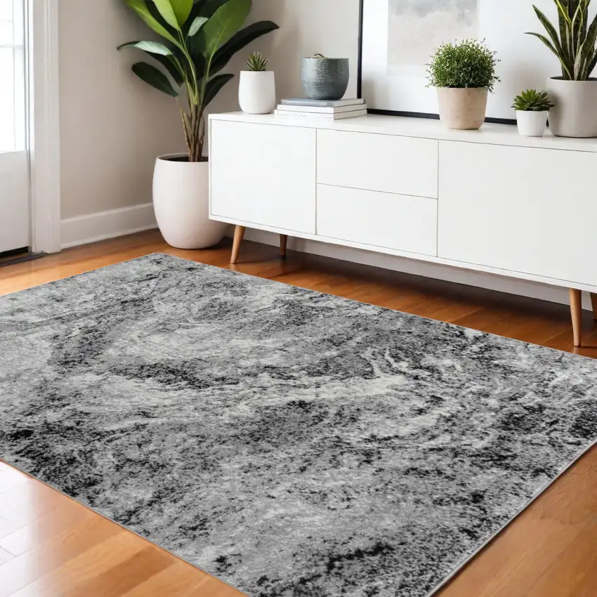 Gray And Black Abstract Distressed Area Rug Photo 1