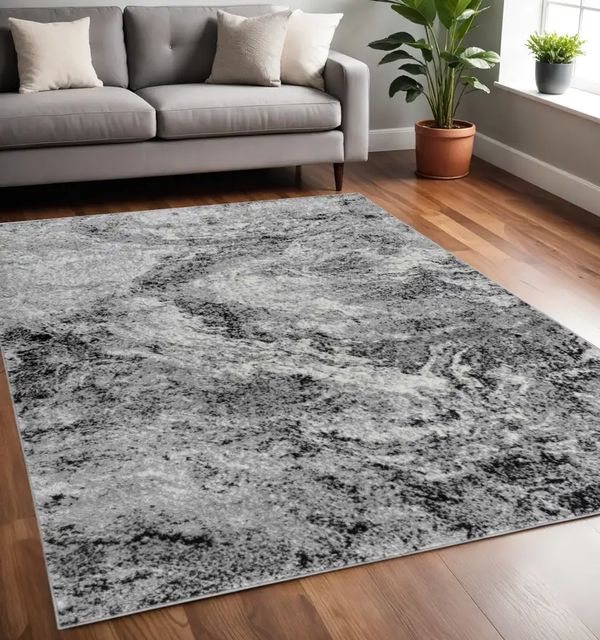 Gray And Black Abstract Distressed Area Rug Photo 1
