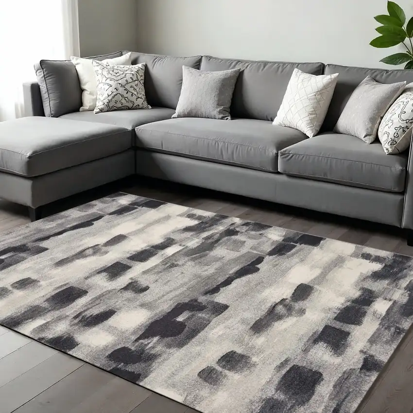 Gray Black And Ivory Abstract Area Rug Photo 1