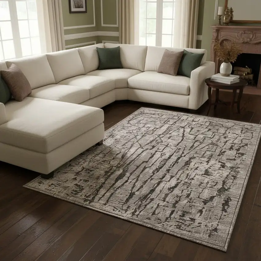 Gray And Black Abstract Distressed Area Rug Photo 3